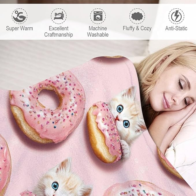 Cat Donut Throw Blanket - Soft, Warm Fleece Plush for Bed, Sofa, Couch - 40"x50" - Kids, Girls, Boys, Women, Cat Lovers