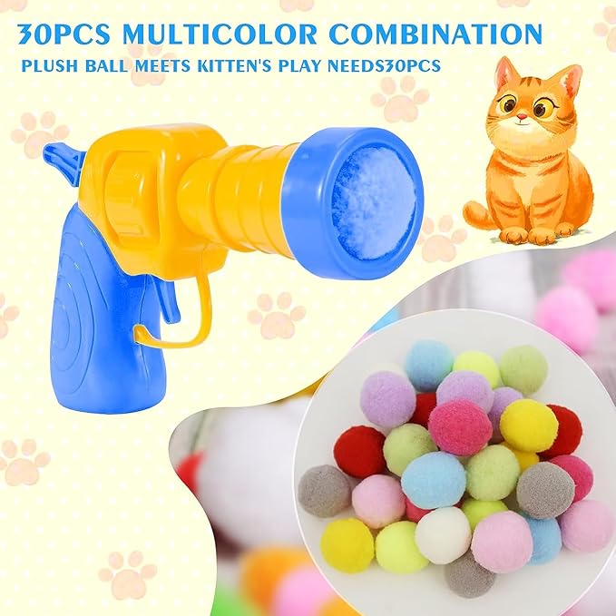 Mewlmart Cat Toys Interactive for Indoor Cats Halloween Cat Toys for Indoor Cats Self Play Cat Ball Toy Puff Balls Cat Enrichment Toys Pom Pom Balls Plush Ball Launcher for Cats 30 Balls