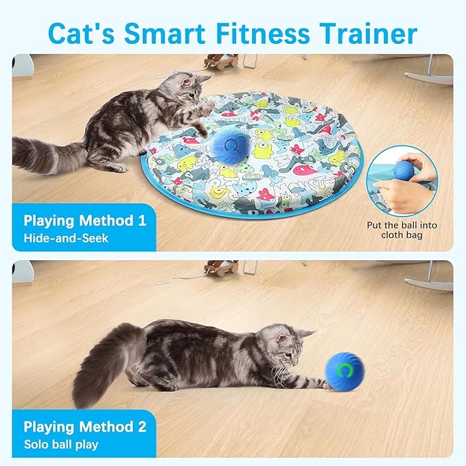Zelikovitz Interactive Cat Toys Ball Rolling in The Pouch, Automatic Motion Activated Moving Ball Hide and Seek Game for Indoor Exercise Kicker