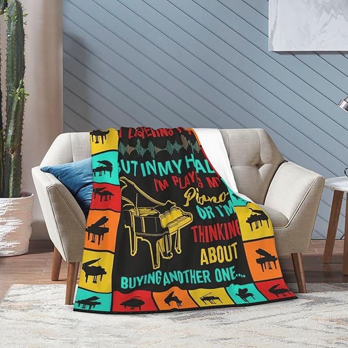 Piano Blanket Musical Instrument Throw Blanket Piano Decor Stuff Merch Cozy Print Flannel Fleece Soft Plush Fuzzy Warm Lightweight Bedding Piano Gifts for Women Men Girls Kids 50"X40"
