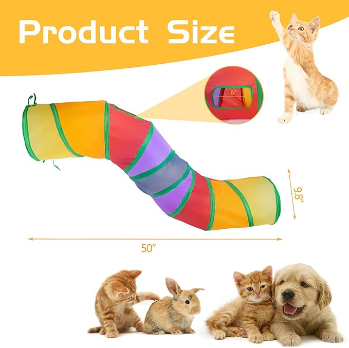 Sheldamy Cat Tunnel, S-2-Way Cat Tunnels for Indoor Cats, Collapsible Cat Play Tunnel, Interactive Toy Maze Cat House with 1 Play Ball for Cats, Puppy, Kitty, Kitten, Rabbit (Multicolor)