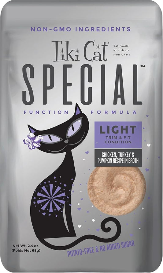 Tiki Cat Special Light Mousse, Chicken, Turkey & Pumpkin, Formulated to Support Healthy Trim and Fit, Functional Wet Cat for Adult Cats, 2.4 oz. Pouch (Pack of 12)