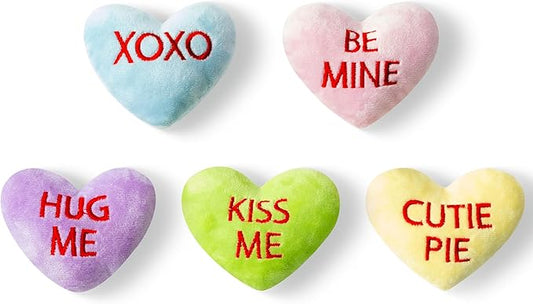 MALLMALL6 5Pcs Valentine’s Day Conversation Heart Catnip Toys Gift for Cat, Indoor Cat Chew Bite Kick Plush Candy Catmint Pet Toys for Cat Lover Gifts, Cute Interactive Cat Toy with for Pet Presents