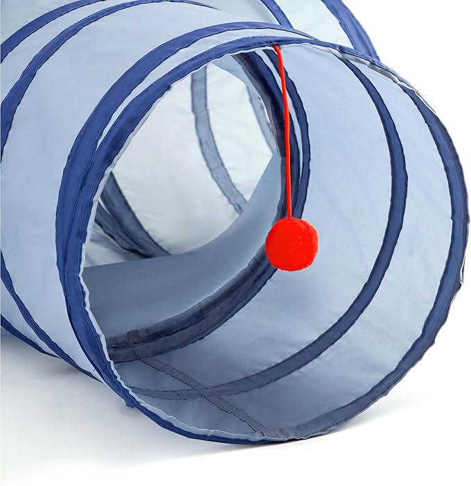 Tempcore Pet Cat Tunnel Tube Cat Toys 3 Way Collapsible, Cat Tunnels for Indoor Cats，Kitty Tunnel Bored Cat Pet Toys Peek Hole Toy Ball Cat, Puppy, Kitty, Kitten, Rabbit Light Blue