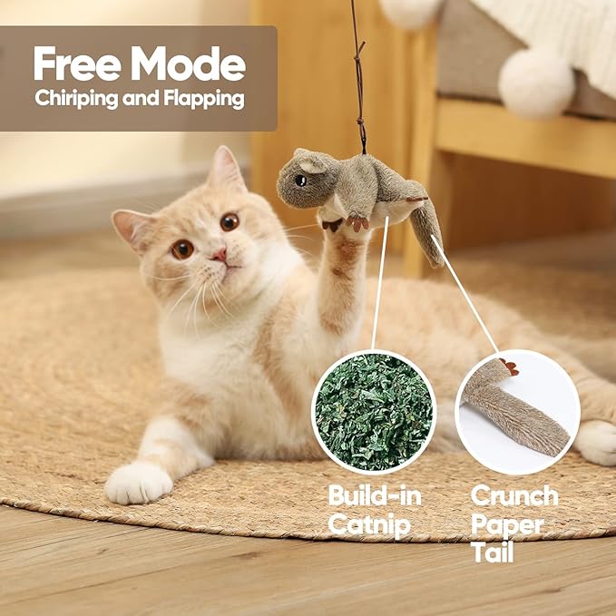Cat Toys for Bored Indoor Cats, Cat Bat Wings with Catnip for Cats, USB Rechargeable Motion Activated Kitten Toys, Interactive Flapping and Chirping Mouse Cat Toy