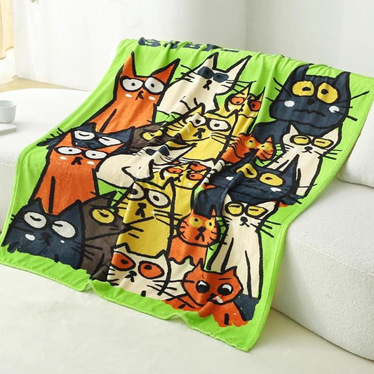 2025 Best Gift Cat Original Designer Throw Blanket, Warm Soft Cute Cat Lover Gifts for Women, Cat Mom Gifts for Cat Lovers, Funny Cat Themed Gifts Blanket for Kids, Birthday Christmas, Green