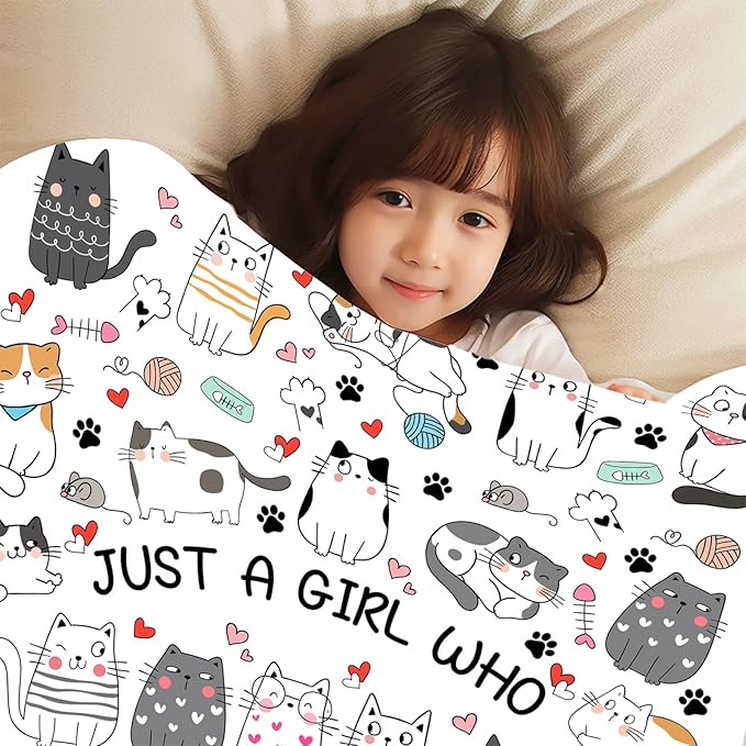 Cat Gifts Blanket for Women Girls Cats Blankets for Cat Lovers Throw Plush Stuff Just A Girl Who Loves Cats Gifts for Girls Women Kids Adults Birthday Decorations 50"X40"