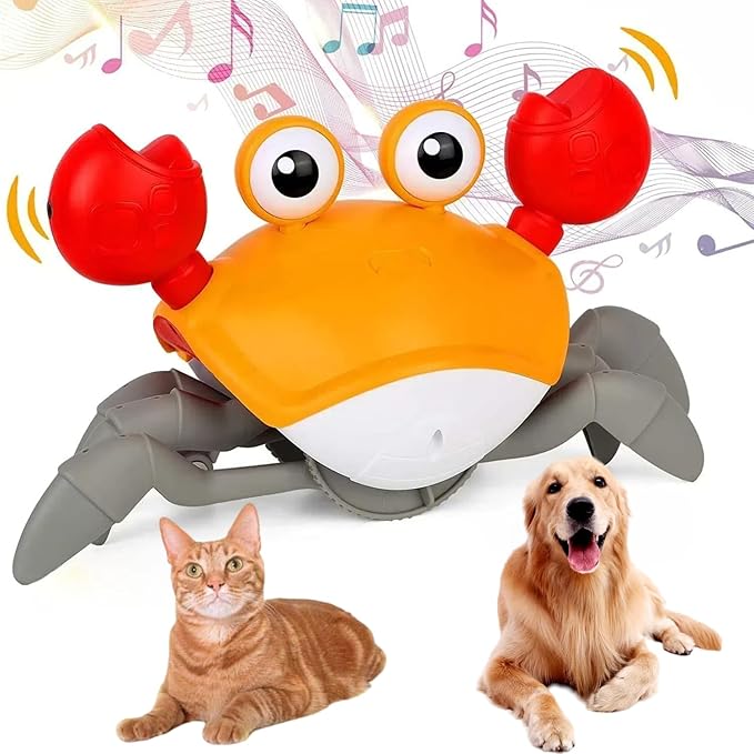 Crawling Crab Dog Cat Toys, Escaping Crab Dogs Cats Toy with Obstacle Avoidance Sensor Interactive Pet Toys with Music Sounds & Lights for Dogs Cats Dancing Crab Toys Gifts for Puppy Small Medium