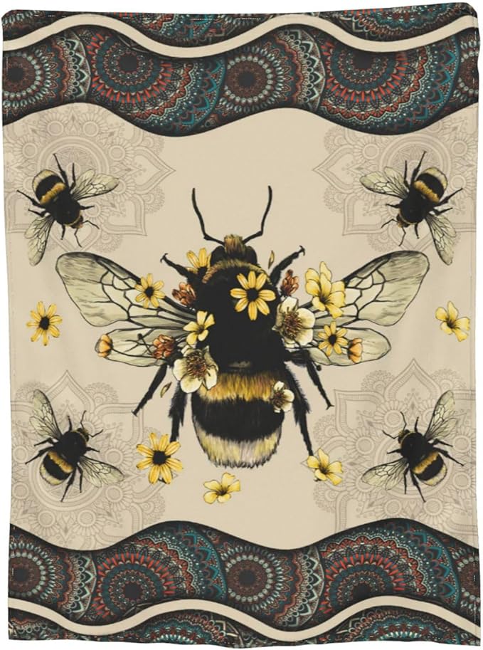Bee Blanket Bees Sunflower Decor Throw Blanket Super Warm Soft Plush Lightweight Fleece Flannel Winter Bohemia Blanket Gifts for Girls Boys Baby Kids Women Couch Bedding 40"X50"