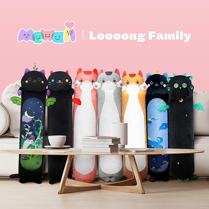 Long Cat Plush Cat Body Pillow, 44 Inch Cute Gray Cat Stuffed Animals Soft Plushies, Kitten Kawaii Plush Throw Pillow Doll Toy Gift for Girlfriend
