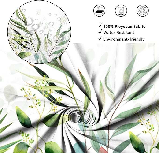 AWERT Shower Curtain Plants for Bathroom,Waterproof Quick-Drying Green Leaves Shower Curtain Set with Hooks 72x78 Inch