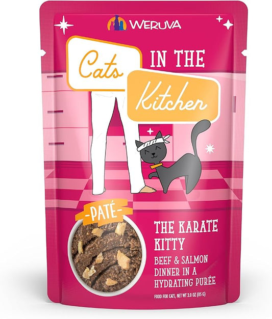 Weruva Cats in The Kitchen Paté, The Karate Kitty with Beef & Salmon, 3oz Pouch (Pack of 12)