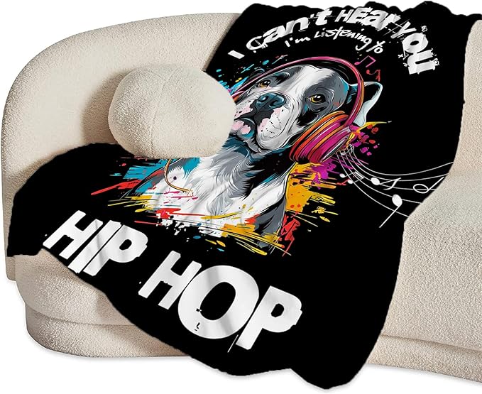 French Bulldog Throw Blanket Ultra Soft Cozy Funny Hip-Hop Music Dog Blanket Fleece Fuzzy Plush Bulldog Lovers Decor Gifts for Women Girls Adults Couch Sofa 50"x40"