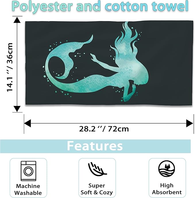 Green Mermaid Hand Towels Set of 2, Summer Sea Fish Underwater Marine Fingertip Towel, Polyester Cotton Soft Bath for Bathroom Kitchen Hotel Spa, 14"X28"