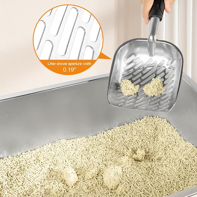 2 Sets Stainless Steel Litter Box, Metal Litter Box 17.7"x13.8"x5.9", Cat Litter Box with Plastic Shield High Sides, Cat Litter Scoops, Cat Litter Mats for Multiple Cats, Sturdy and Easy to Clean