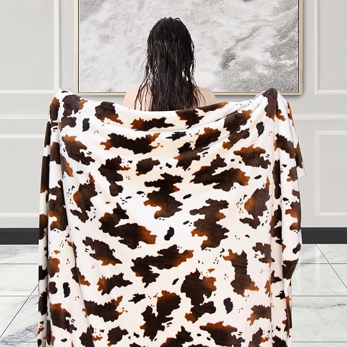 Cow Print Blanket Fleece Flannel Fuzzy Lightweight Travel Blankets Soft Warm Plush Brown Throw Blanket Cozy All-Season Couch Cow Blankets and Throws for Baby Kids Girls Boys Teens Gifts 50x60 inch