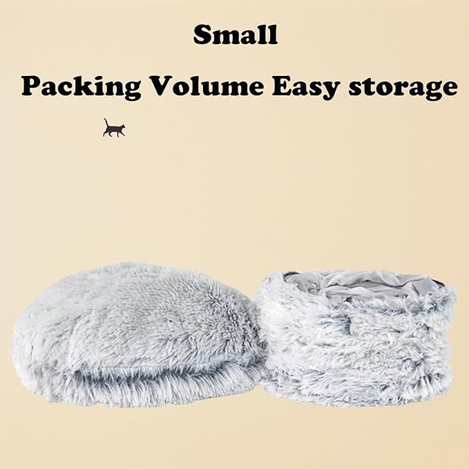 Cat Tunnel Bed for Indoor Cats, with Detachable Soft Mat, Fluffy Plush Central Cat Couch, Hanging Toy, Multifunctional Plush Cattasaurus Peekaboo Cave for Small, Medium, Large Cats, Rabbit