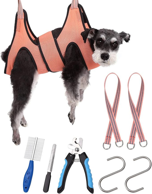 Cat&Dog Grooming Hammock Harness, Pet Grooming Harness for Small Animals, Dog Nail Trimming Hammock with Nail Clippers/File Dog Grooming Sling with Wide Strap Sewed on Pet Restraint Bag