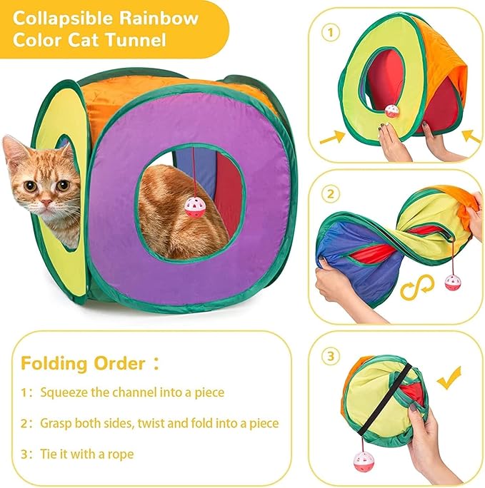Cat Tunnel with Play Ball, Interactive Peek-a-Boo Cat Toys Cat Tube Toy, Colorful Cat Cube