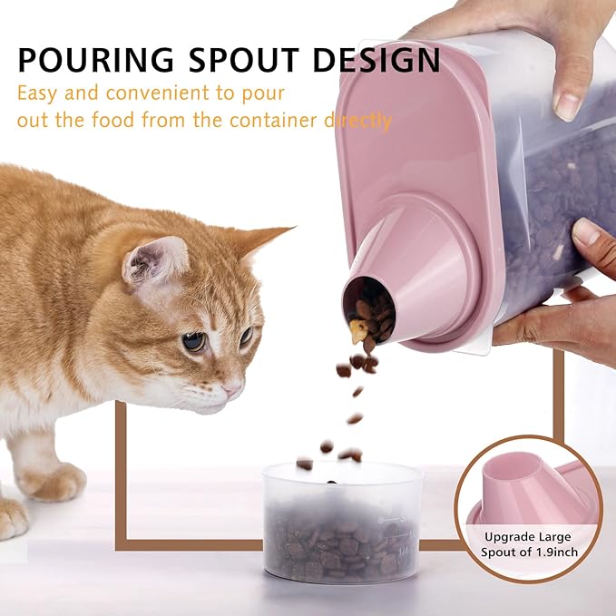 GreenJoy 2 Pack 2lb/2.5L Pet Food Storage Container with Measuring Cup, Can Covers and Bowl for Small Dog, Cat, Waterproof-BPA Free (Pink 1.8L)