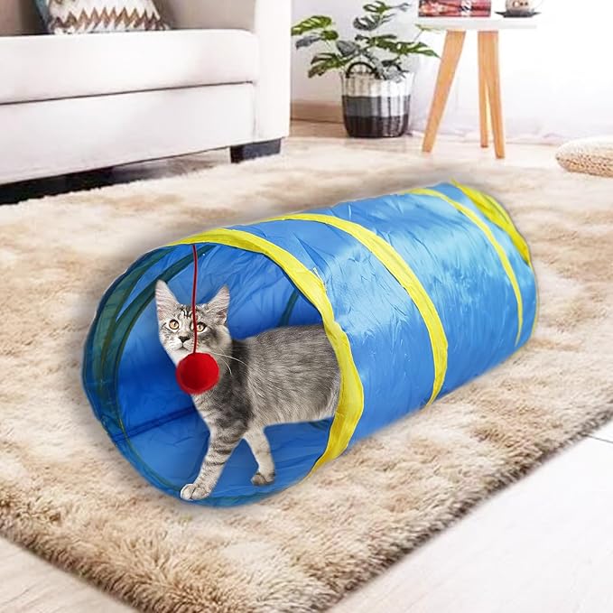 Cat Tunnel Tube Toys，Tunnels for Indoor Cats, 2 Way Collapsible Interactive Toy with Balls for Rabbits, Kittens, Ferrets, Puppy