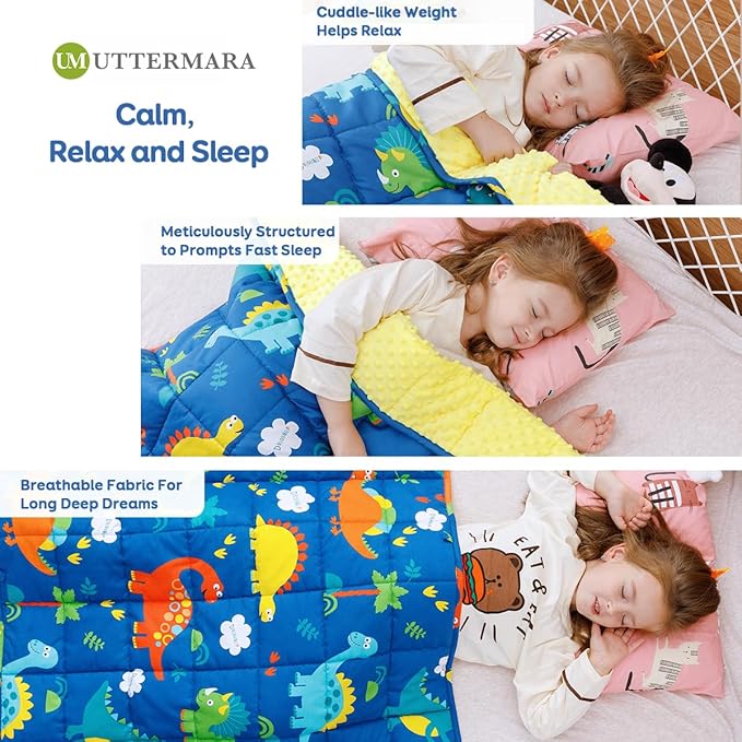 Uttermara Weighted Blanket 5 lbs, Ultra Cozy Minky Fleece and Cotton Sided with Cartoon Patterns, Reversible Heavy Blanket Great for Calming and Sleeping, 36x48 inches, Blue Dinosaur Park