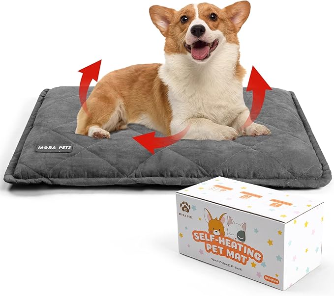 Mora Pets Self Heating Cat Bed Self Warming Cat Ped Ultra Warm Thermal Cat Mat Pet Bed 30 x 21 Inches with Removable Cover Outdoor Indoor for Cats and Small Medium Dogs Machine Washable