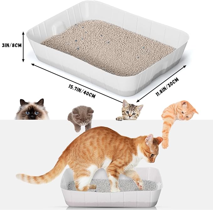 Bokon 25 Pcs Disposable Litter Boxes for Cats Plastic Cat Litter Tray Kitten Litter Pan for Kitty Rabbit Guinea Pig Hamster Pets Supplies Travel Home Toilet, 15.7 x 11.8 x 3 Inches (White)