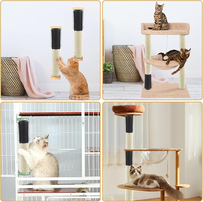 Cat Scratching Post Replacement,15.7 in M8 Cat Tower Replacement Poles with Self Groomer Massage Natural Sisal Refill Pole Parts Climbing Tickling Clawing for Indoor Cats Furniture Accessories