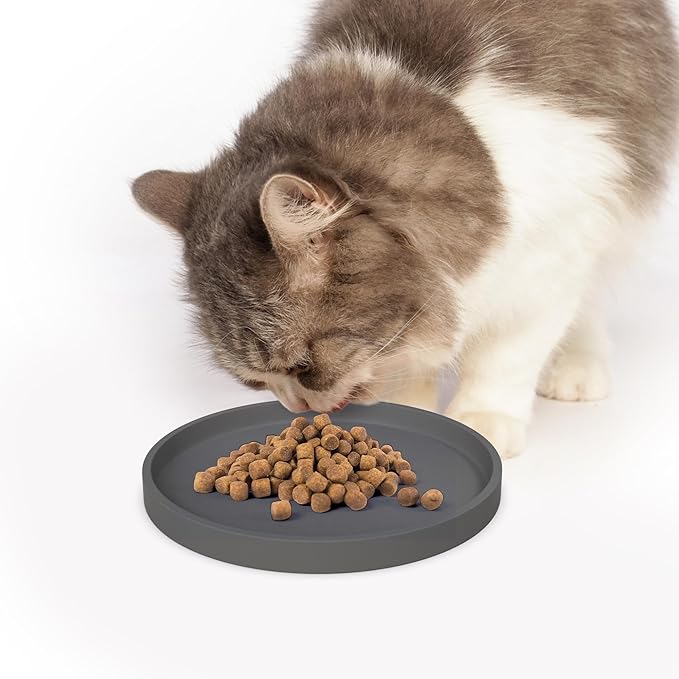 Arespark Pet Silicone Food Mat, Set of 6 Nonslip Waterproof Feeding Bowl Mat with Raised Edges for Food and Water Prevent Spills, Round Eating Tray for Dog Cat Puppy Kitten, 6'' x 6''