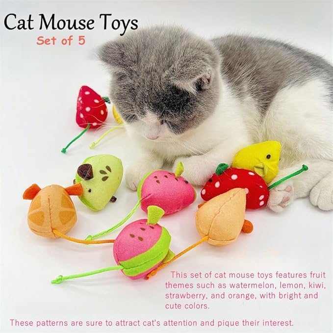 Cat Mouse Toys Catnip Cat Toys Cat Mice Toys Interactive Catnip Toy for Indoor Kittens Cats Set of 5
