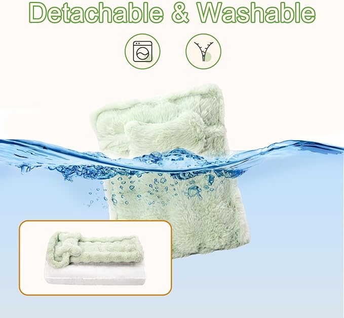 Jiupety Small Dog Bed, Mattress with Dog Pillow for Crate Small Dogs, Donut Calming Pet Beds. Plush Dog Crate Pad for Small Dogs Up to 25 Lbs, M(30"*19"*3"), Green.