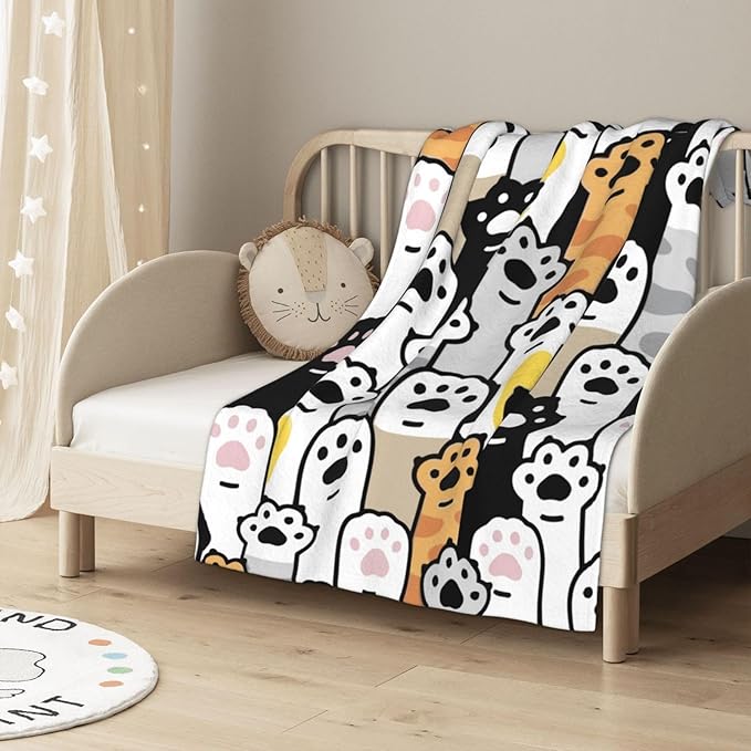 Cute Cat Foot Paw Blanket, Soft Blankets Flannel Bed Throw Cozy Lightweight Plush Gifts for Kids Boys Girls Women Men Sofa Couch Bedroom Living Rooms Warm All Season, Home Decor, Small 50"x40"