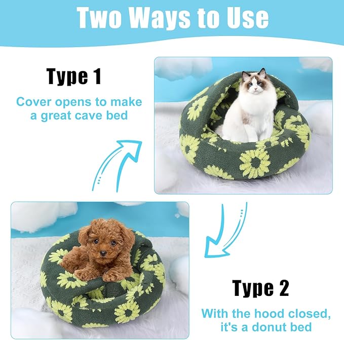 Dog Beds for Small Dogs, Cat Bed Cave, Washable Cute Cat Bed, Cozy Nook Pet Bed for Dogs or Cats, Anti-Slip Puppy Bed Fits up to 12 lbs Pets(Yellow, 20" x 20")