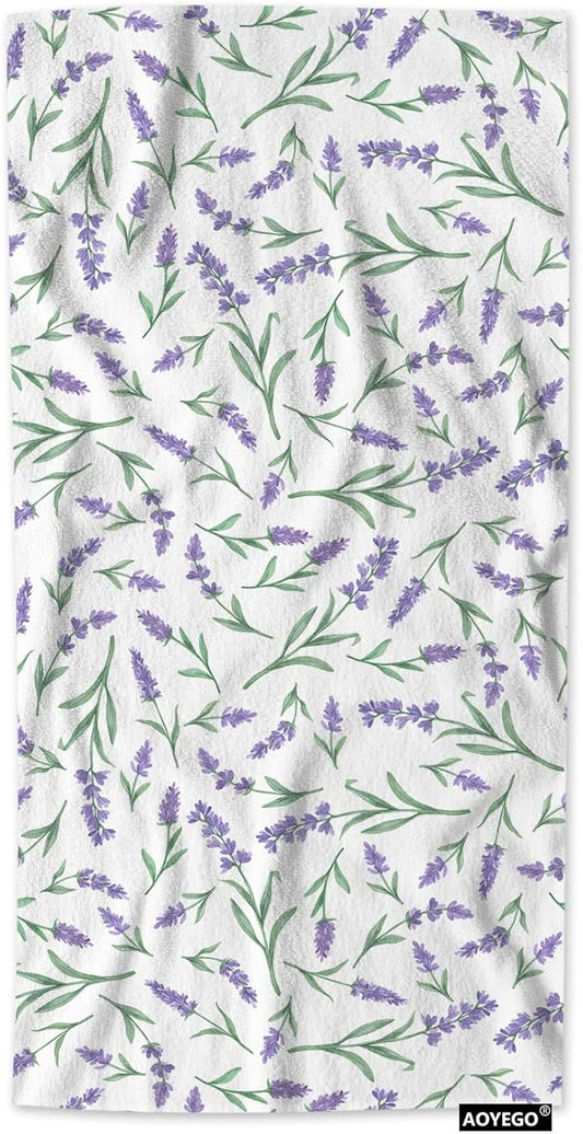 AOYEGO Lilac Lavender Hand Towel Violet Flower Green Leaf Decorative Soft Highly Absorbent Bath Towels Home Hotel Spa Bathroom Towel 15x30 Inch