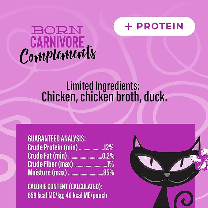 Tiki Cat Born Carnivore Complements Wet Cat Food Topper, Chicken & Duck 2.1 oz. Pouch (12 Count)