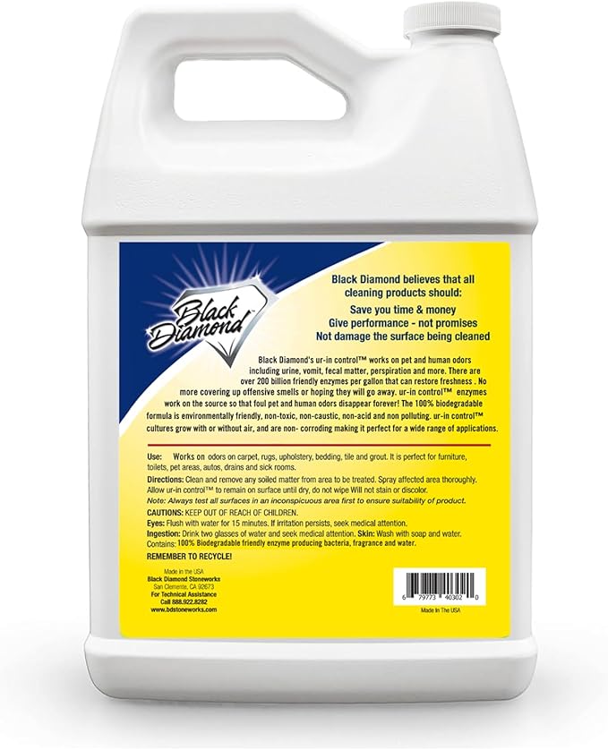 Black Diamond Stoneworks Ur-In for Urine Odors -Works on Pet & Human Smells on Carpet, Furniture, Mattresses, Grout, Pet Bedding & Concrete.1-Gallon