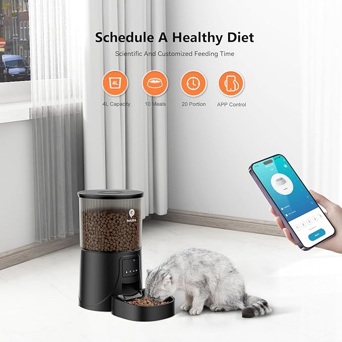 Automatic Cat Feeder WiFi- 2.4Ghz Cat Food Dispenser with APP Remote Control- Auto Pet Feeder for Cat and Small Dog Indoor- Easy to Set Up and Clean- Dual Power with Desiccant Bag Keep Fresh