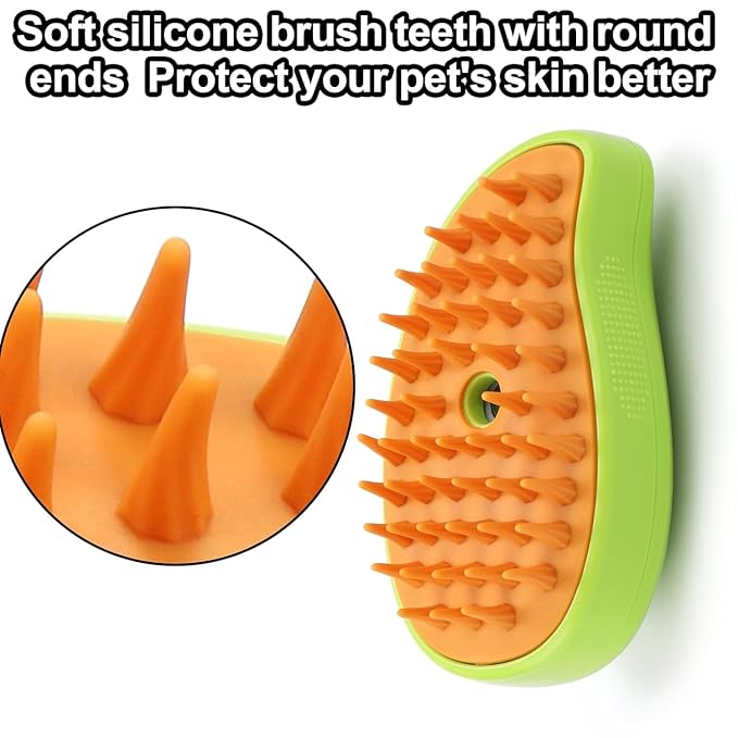 3in1 Steam Grooming Tool: Shedding Massager, Hair Removal Comb for Cats and Dogs, Green