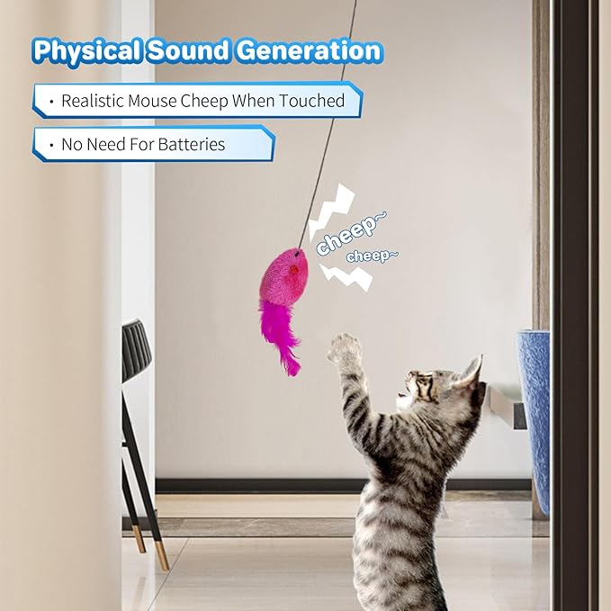 LEWISER Cat Toys Hanging Mouse, Vivid Chirping, Cat Catching Mouse Toy, Interactive Cat Mice Toys for Indoor Cats Kittens Self Play Chase Exercise, Set P