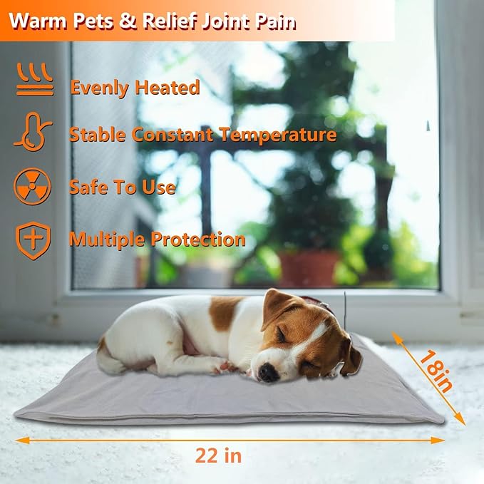 Pet Heating Pad for Dogs Cat Heating Pad with Timer,Temperature Adjustable Electric Heated Cat Dog Bed Waterproof Heated Pet Bed Mat Cat Warming Pad (Large: 32" x 20")