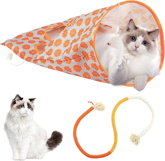 Cat Tunnel Toy and Cats Catnip Rope Toys, Portable Collapsible Cattycoil Drill Bag Toy for Indoor Cats, Cotton Rope Cat Toys for Indoor Cats, Handmade Pet Chew Toys for Teeth Cleaning