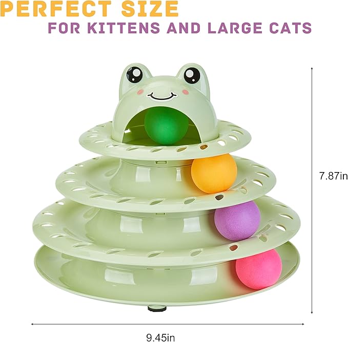 Gefryco Cat Toys 4-Tier Roller Track, Turntable Cat Tower Toy with Colorful Chase Balls, Multi-Level Interactive Cat Toys for Bored Indoor Adult Cats, Fun Puzzle Kitten Exercise Toys Self Play(Green)