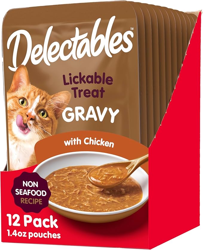 Hartz Delectables Gravy Non-Seafood Lickable Wet Cat Treat & Food Topper, Chicken, 12 Pack, 1.40 Ounce (Pack of 12)