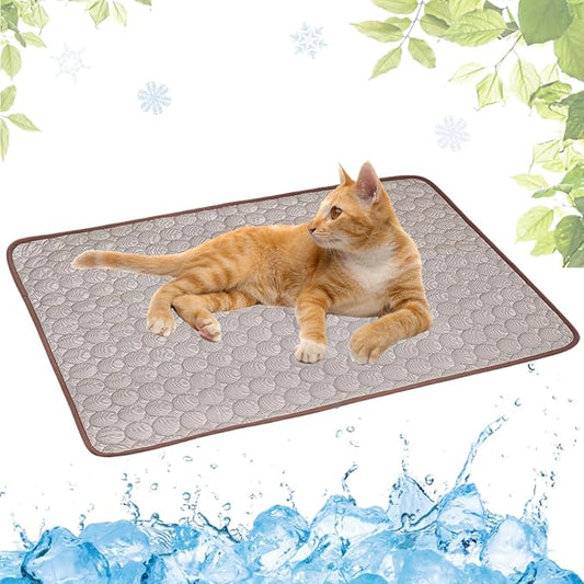 Dog Cooling Mat Washable, Portable Summer Dog Pad, Water-Absorbent Pet Cooling Pad, Ice Silk Self-Cooling Mat for Dog for Kennel/Sofa/Bed/Floor/Car Seats(Coffee,11x15in)