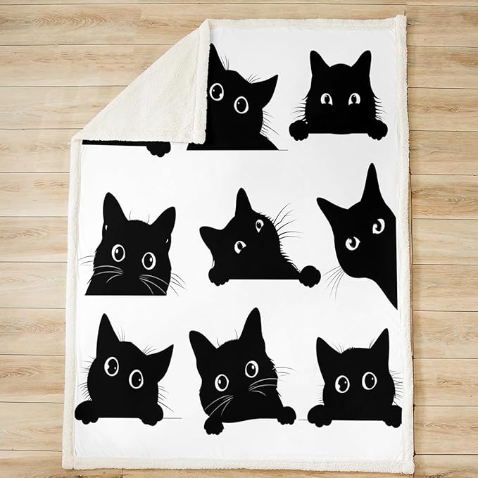 Feelyou Black Cat for Kids Toddler Cute Pet Cats Soft Cozy Fleece Blankets Kawaii Kitten Throw Blankets Animal Fleece Flannel Throws 90x90 Inches