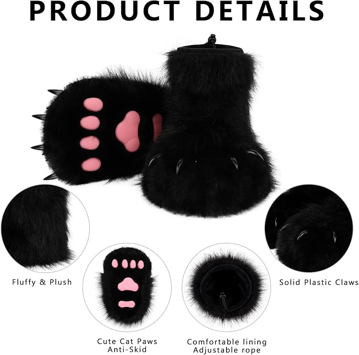 Animal Fuzzy Slippers Bear Cat Wolf Dog Fox Fursuit Feet Paw Claw Shoes Furry Boots Costume Accessories for Adult Kids