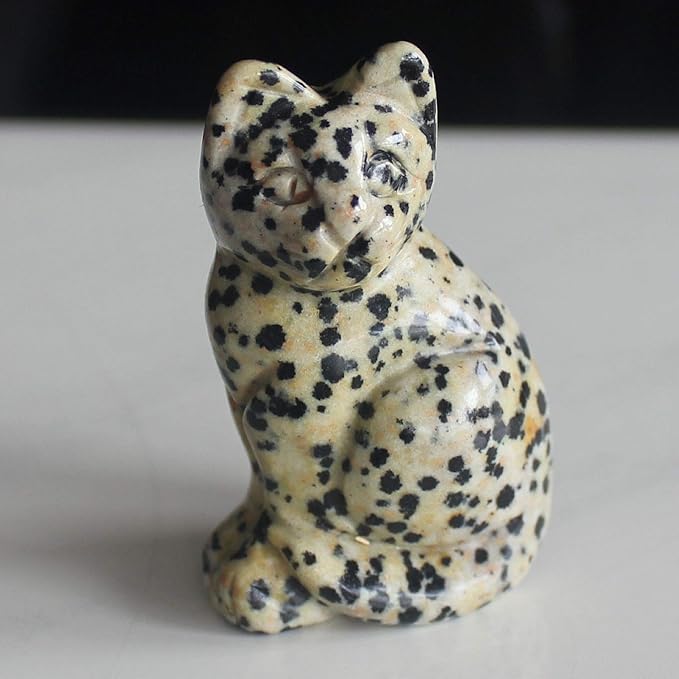 2‘’ Hand Carved Mixed Gemstone Crystal cat Figurine Animal Carving (Dalmation Jasper)