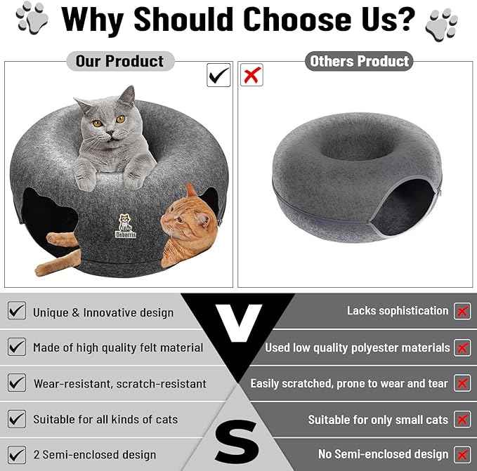 Peekaboo Cat Tunnel Bed-Large, Scratch-Resistant Donut Cave for Indoor Cats Up to 30-45 lbs, Detachable & Washable Design, Perfect Cozy Play & Rest Spot for Cats and Small Dogs (Dark Grey, Large)