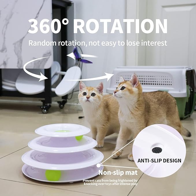 ALL FOR PAWS Interactive Cat Toys Automatic Tower of Butterfly Flutter Bug Cat Enrichment Ball Track Toy Smart Cat Toys with Timer for Indoor Cats